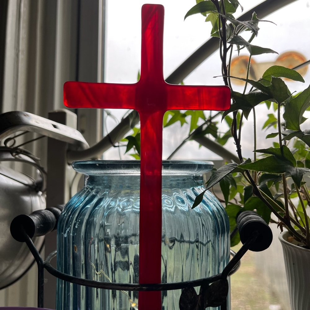 6 inch glass Red Cross Decor
